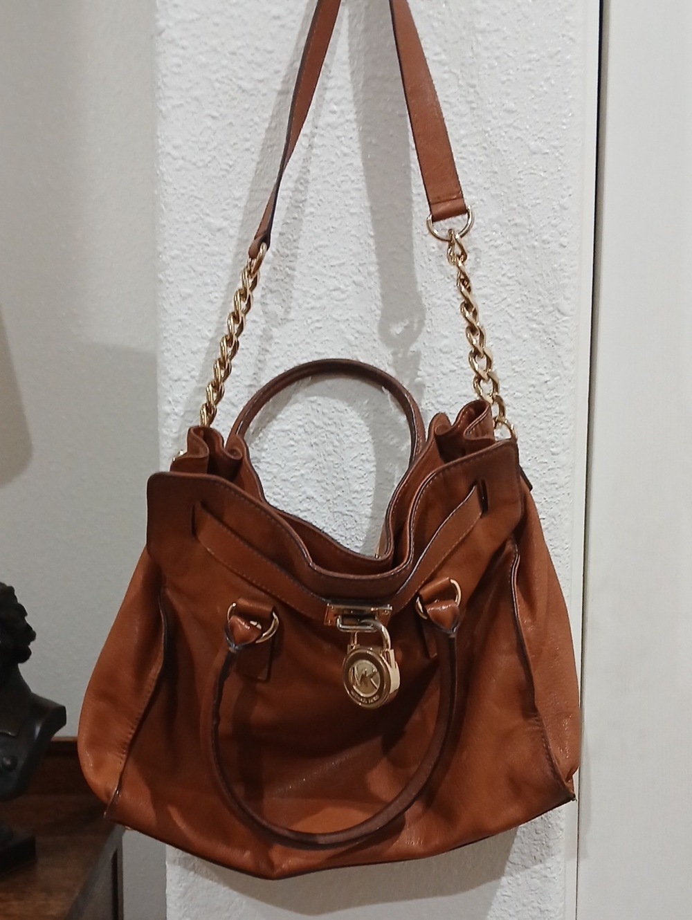 Michael Kors Chestnut Brown Leather Shoulder Bag with Gold Hardware